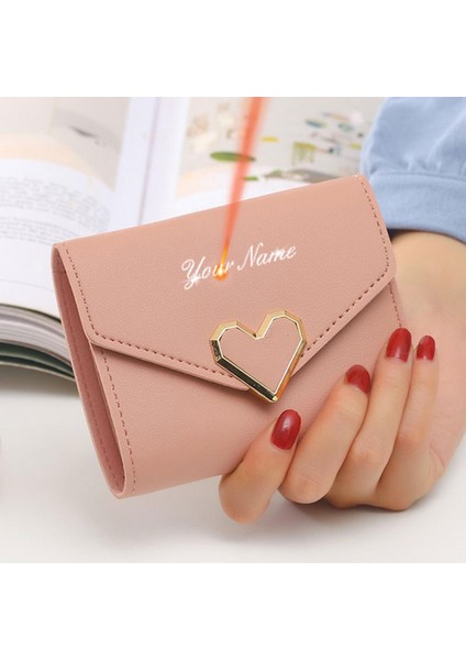 2022 Yeni Kısa Kadın Cüzdan Ücretsiz Isim Gravür Kpop Kalp Şeklinde Sevimli Küçük Kadın Cüzdan Pu Deri Ince Basit Kadın Çanta (Yurt Dışından)
