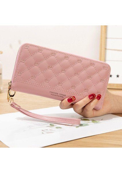 Kadın Cüzdan Uzun Taç Çift Fermuar Nakış Ipliği Bayan El Cüzdanı Çoklu Kart Moda Vahşi Cep Telefonu Çanta Cüzdan (Yurt Dışından)