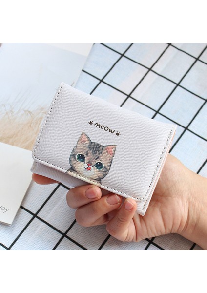 Karikatür Kedi Baskı Cüzdan Kawaii Kadın Kısa Mini Çantalar Üçe Katlanmış Sevimli Öğrenci Küçük Çile Cüzdan Pu Deri Kımlık Kredi Kartı Tutucu (Yurt Dışından) modelleri