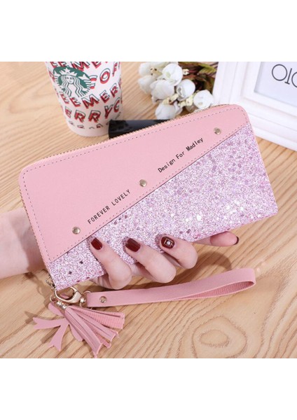 Kadın Cüzdanı Yeni Parlak Cüzdan Uzun Kadın Fermuar Ekleme Kontrast Püskül Çok Fonksiyonlu Kart Çantası Cep Telefonu Çantası Cüzdan W (Yurt Dışından)