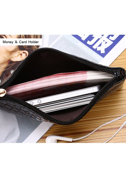 Adet Kadın Pu Debriyaj Uzun Rahat Cüzdan Litchi Tahıl Bozuk Para Cüzdanı Kadın Çantası Bilek Çantaları Fermuarlı Telefon Cebi Kredi Kartı Tutucu (Yurt Dışından) indirimleri