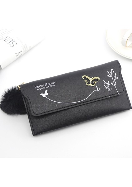 Moda Yeni Kadın Uzun Cüzdan Saf Renk Yün Topu Yay Debriyaj Çanta Kadın Uzun Çanta Kart Çantası Bozuk Para Cüzdanı (Yurt Dışından) modelleri