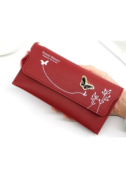 Moda Yeni Kadın Uzun Cüzdan Saf Renk Yün Topu Yay Debriyaj Çanta Kadın Uzun Çanta Kart Çantası Bozuk Para Cüzdanı (Yurt Dışından) fırsatları