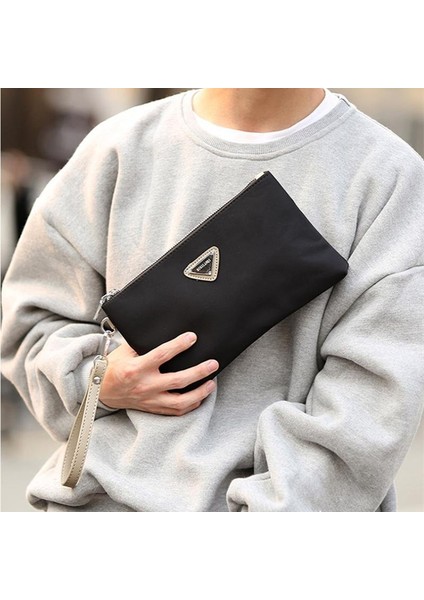 Su Geçirmez Naylon Iş Debriyaj Erkek Eğlence Çanta Telefon Çantası Metal Bilek Çantası Uzun Cüzdan (Siyah) - Intl (Yurt Dışından) modelleri