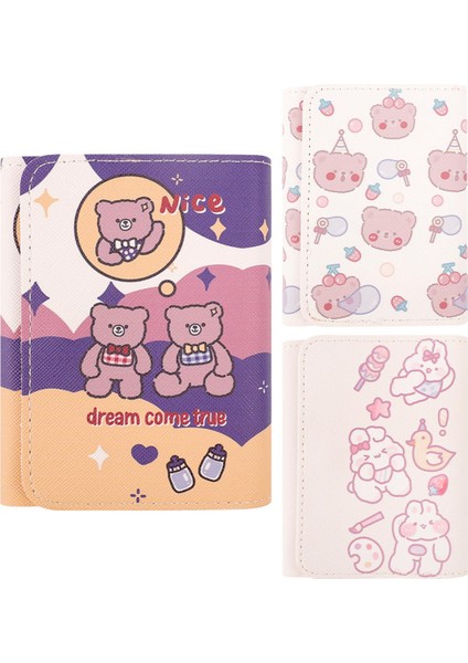 Moda Çoklu Kart Yuvası Kısa Çanta / Bayan Mini Cüzdan Üçe Katlanmış Ayı Karikatür Desenli Cüzdan / Kart Çantası Kadın Kız Hediye (Yurt Dışından) fiyatları