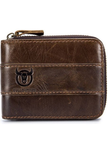 Bullcaptaın Deri Erkek Cüzdan Rfıd Engelleme Vintage Bifold Cüzdan Kredi Kartı Tutucu Kahverengi (Yurt Dışından)