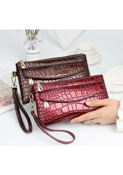 2022 Yeni Timsah Derisi Kadın Uzun Cüzdan Bayanlar Çift Fermuarlı Cüzdan Parti El Çantası Tasarım Lüks Büyük Çanta Telefon Çantası (Yurt Dışından) fiyatları