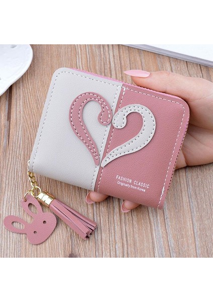 Mini Püskül Cüzdan Kadın Kalp Çanta Kadın Kısa Mini Cüzdan Küçük Fermuar Anahtar Bozuk Para Cüzdanı Öğrencileri Güzel Kart Tutucu Debriyaj (Yurt Dışından)