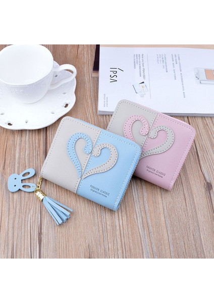 Mini Püskül Cüzdan Kadın Kalp Çanta Kadın Kısa Mini Cüzdan Küçük Fermuar Anahtar Bozuk Para Cüzdanı Öğrencileri Güzel Kart Tutucu Debriyaj (Yurt Dışından) modelleri
