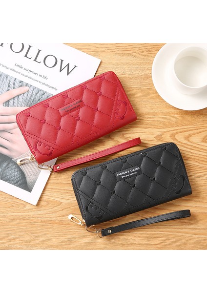 Moda Klasik Kadın Kalp Nakış Ayı Cüzdan Uzun Fermuar Büyük Kapasiteli Bozuk Para Cüzdanı El Cep Telefonu El Çantası (Yurt Dışından) modelleri