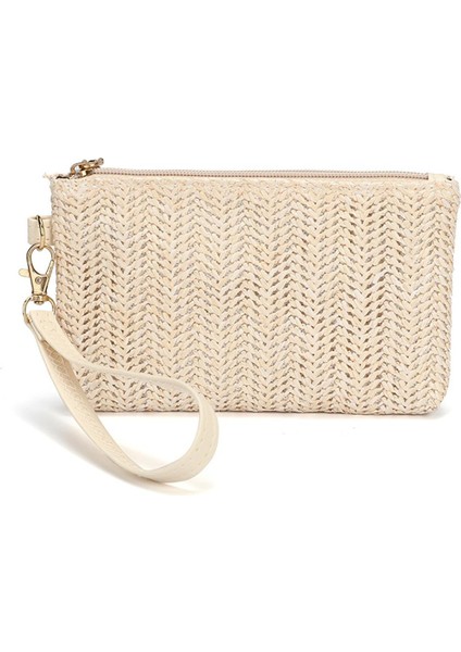 Dokuma Çanta Moda Bayan Bileklik Debriyaj Kadın Günlük Para Telefonu Debriyaj Katı Saman Dokuma Bozuk Para Cüzdanı Plaj Cüzdan Kart Çantası (Yurt Dışından)