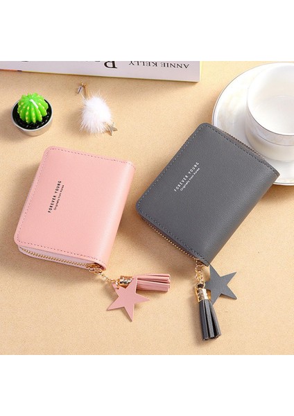 Basit Kare Cüzdan Kadın Cüzdan Yeni Kore Tarzı Kısa Fermuar Küçük Cüzdan Püskül Mini Bozuk Para Cüzdanı Kadın Debriyaj Kart Sahibinin (Yurt Dışından)