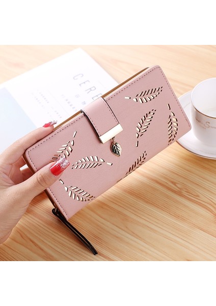 Kadın Hollow Altın Yaprak Toka Cüzdan Kadın Uzun Fermuar Bozuk Para Çantaları Bayanlar Çok Fonksiyonlu Kart Tutucu Debriyaj Para Çantası (Yurt Dışından) fırsatları