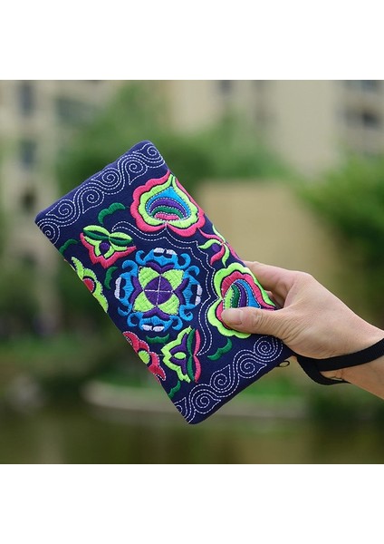 2019 Yeni Kadın Vintage Çin Etnik Çiçek Işlemeli Para Debriyaj Uzun Cüzdan Bozuk Para Cüzdanı Kart Sahipleri Çanta (Yurt Dışından) fırsatları