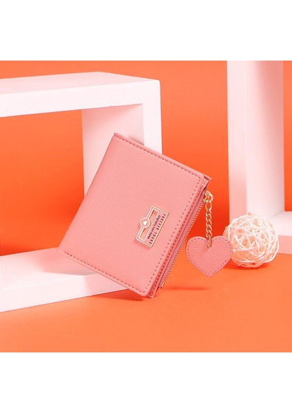 Kalp Kolye Kadın Cüzdan Fermuarlı Para Cebi Kart Tutucu Marka Pembe Küçük Bayan Cüzdan Kadın Kısa Çanta Porte Feuille Femme (Yurt Dışından)