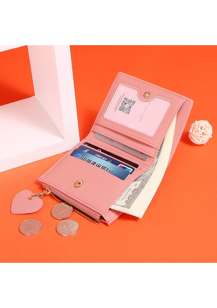 Kalp Kolye Kadın Cüzdan Fermuarlı Para Cebi Kart Tutucu Marka Pembe Küçük Bayan Cüzdan Kadın Kısa Çanta Porte Feuille Femme (Yurt Dışından) fırsatları