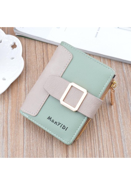 Yeni Kadın Cüzdan Kısa Kompakt Moda Renk Kontrast Fermuar Cüzdan Öğrenci Ipli Toka Bozuk Para Cüzdanı Kart Sahibinin (Yurt Dışından)
