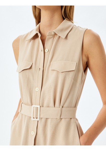 Viskon Keten Karışımlı Kolsuz Cepli Kemerli Uzun Gömlek Elbise indirimleri