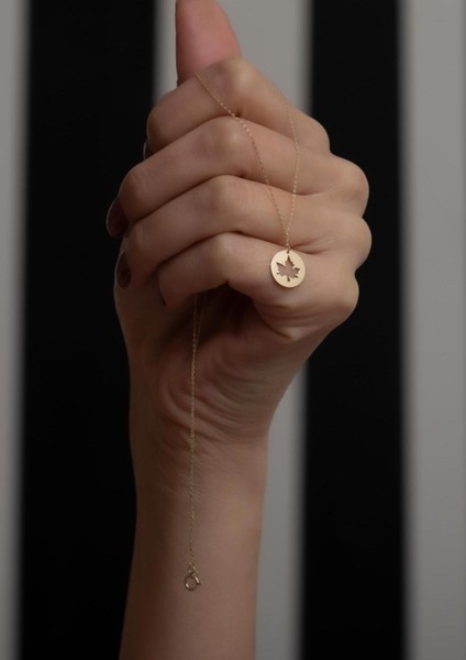 14 Ayar Altın Baskılı Sonbahar Yaprak Kolye fırsatları