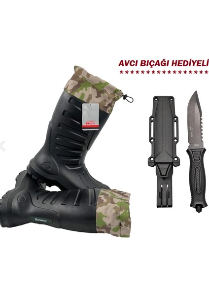 Termal Eva Konçlu Çoraplı Kauçuk Çizme - 38 Dayanıklı Avcı Bıçağı Hediyeli !!