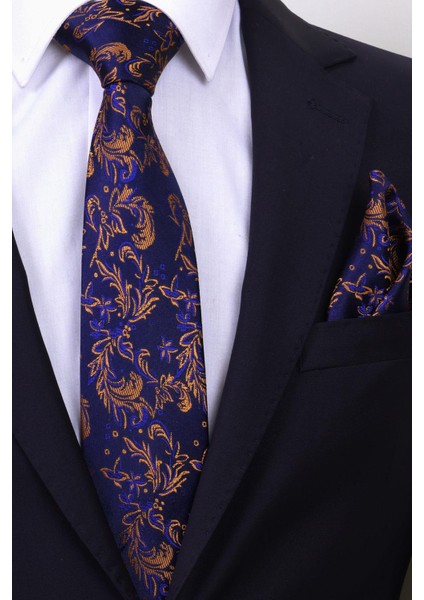 Hand Made 7.5 cm Lacivert Kiremit Yaprak Desen Mendilli Kravat fiyatları