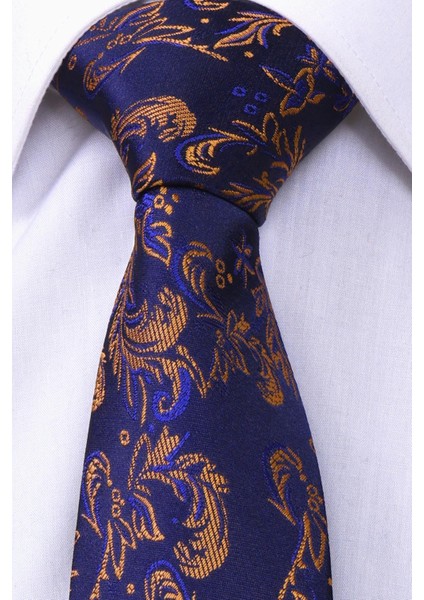 Hand Made 7.5 cm Lacivert Kiremit Yaprak Desen Mendilli Kravat fırsatları