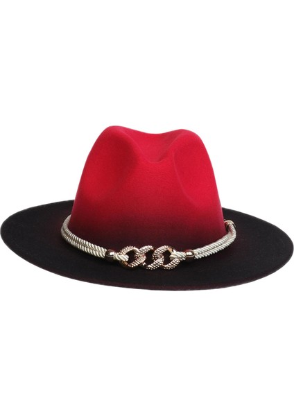 Moda Fedora Ş Zincirli Retro Iki Ş Geniş I Irmızı ve (Yurt Dışından)