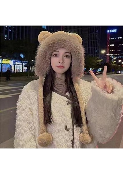 Yyt-Tt Ayı Kulaklı Peluş Kalın Sıcak Şapka-Kahverengi (Yurt Dışından)