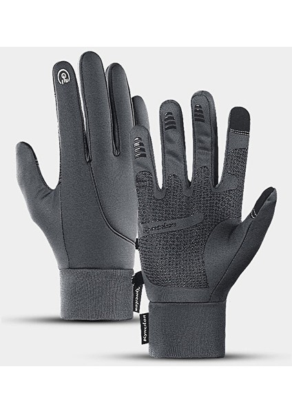 Yyw-Cc Açık Hava Sporları Kadife Dokunmatik Ekran Sıcak Kayak ve Erkekler ve Kadınlar Için Rüzgar Geçirmez ve Su Geçirmez Eldivenler-Gri (Yurt Dışından)