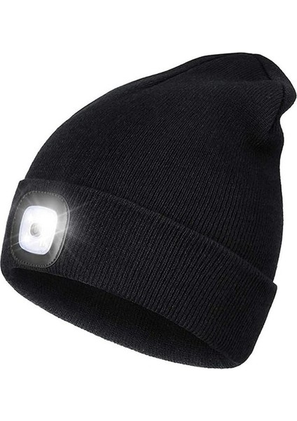 Xcj Işıklı Şapka Erkek/kadın Şapka Kış Sıcak Far Kap 3 Parlaklık Seviyesi Ile Kamp Balıkçılık Için 4 Parlak LED Siyah (Yurt Dışından)