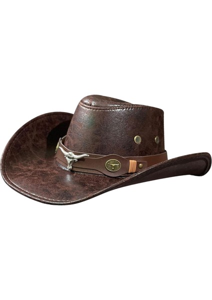 Batı Kovboy Şapkası Erkek Yaz Açık Hava Güneşlik Şapka Kamp Sokak Seyahati Bull Head Kahve (Yurt Dışından) modelleri