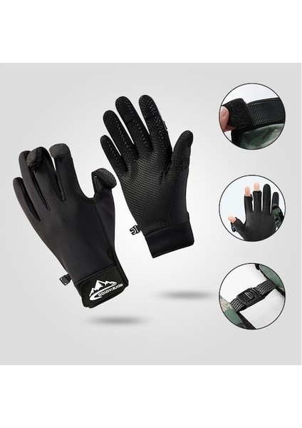 Kkr-Cc Açık Hava Balıkçılık Eldiveni Dokunmatik Ekran Çubuk Kavrama Kaymaz Eldiven Artı Kadife Rüzgar Geçirmez ve Soğuğa Dayanıklı-Siyah (Yurt Dışından)