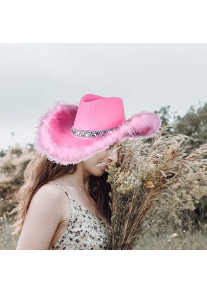 Cowgirl Şapka Zarif Pembe Kovboy Şapkası Festivaller Için Kostüm Aksesuarları Hediye 38CMX30CMX13CM (Yurt Dışından)