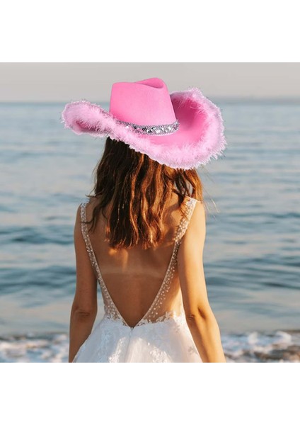 Cowgirl Şapka Zarif Pembe Kovboy Şapkası Festivaller Için Kostüm Aksesuarları Hediye 38CMX30CMX13CM (Yurt Dışından)