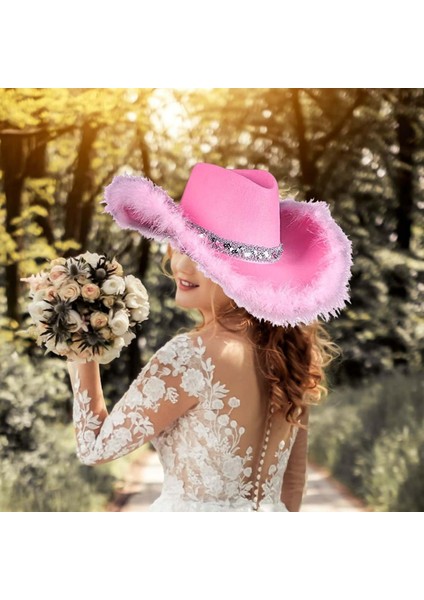 Cowgirl Şapka Zarif Pembe Kovboy Şapkası Festivaller Için Kostüm Aksesuarları Hediye 38CMX30CMX13CM (Yurt Dışından)