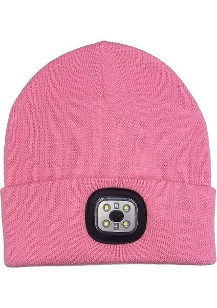 Outdoor 4 LED Bisiklete Binme, Koşu Için Işıklı Örme Şapka Pembe (Yurt Dışından)