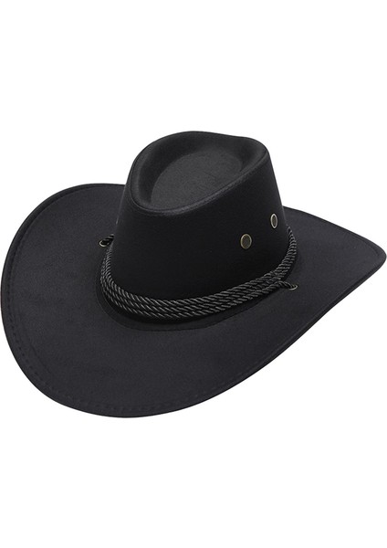 Batı Kovboy Şapkası Sahne Cowgirl Sombrero Kapaklar Kadın Erkek Açık Kamp Siyah (Yurt Dışından)