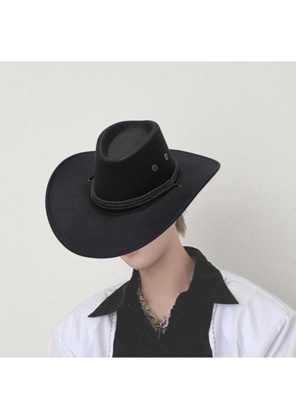 Batı Kovboy Şapkası Sahne Cowgirl Sombrero Kapaklar Kadın Erkek Açık Kamp Siyah (Yurt Dışından) modelleri