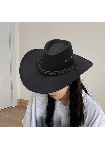 Batı Kovboy Şapkası Sahne Cowgirl Sombrero Kapaklar Kadın Erkek Açık Kamp Siyah (Yurt Dışından) fırsatları