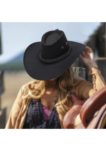 Batı Kovboy Şapkası Sahne Cowgirl Sombrero Kapaklar Kadın Erkek Açık Kamp Siyah (Yurt Dışından) indirimleri