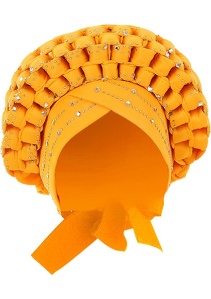 Afrika Türban Başı Fular Örgü Saç Örtüsü Şapka Pullu Düğüm Headwrap Sarı (Yurt Dışından)