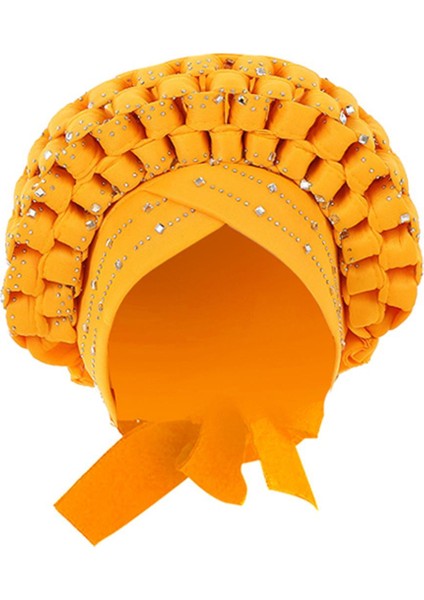 Afrika Türban Başı Fular Örgü Saç Örtüsü Şapka Pullu Düğüm Headwrap Sarı (Yurt Dışından)