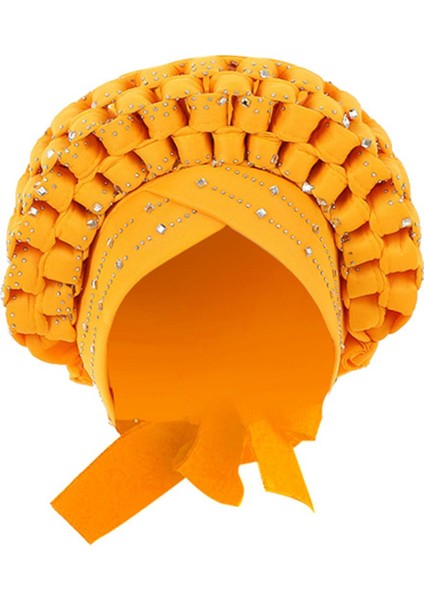 Afrika Türban Başı Fular Örgü Saç Örtüsü Şapka Pullu Düğüm Headwrap Sarı (Yurt Dışından)