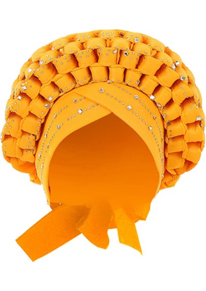 Afrika Türban Başı Fular Örgü Saç Örtüsü Şapka Pullu Düğüm Headwrap Sarı (Yurt Dışından)