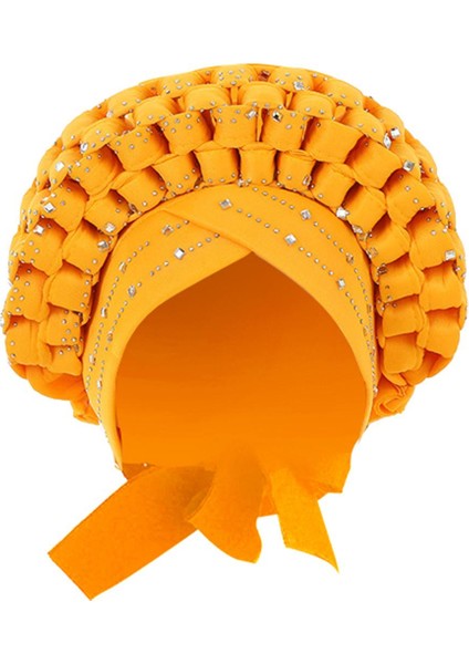 Afrika Türban Başı Fular Örgü Saç Örtüsü Şapka Pullu Düğüm Headwrap Sarı (Yurt Dışından)