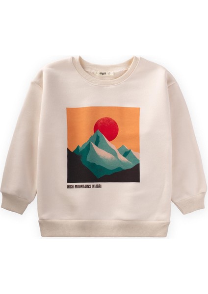 Dağ Baskılı Sweatshirt 3-9 Yaş Ekru