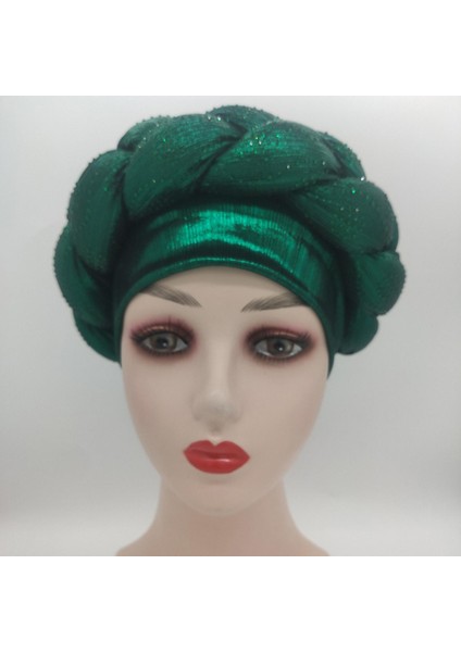 Afrika Türban Başörtüsü Pullu Örgü Saç Örtüsü Headwrap Kadınlar ve Kı Yeşil (Yurt Dışından)