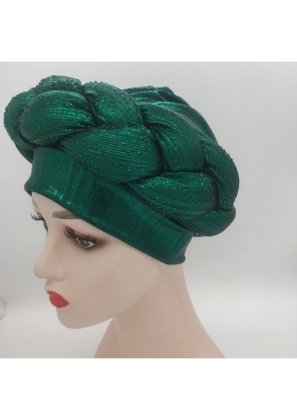 Afrika Türban Başörtüsü Pullu Örgü Saç Örtüsü Headwrap Kadınlar ve Kı Yeşil (Yurt Dışından)