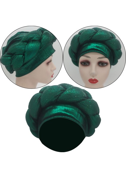 Afrika Türban Başörtüsü Pullu Örgü Saç Örtüsü Headwrap Kadınlar ve Kı Yeşil (Yurt Dışından)