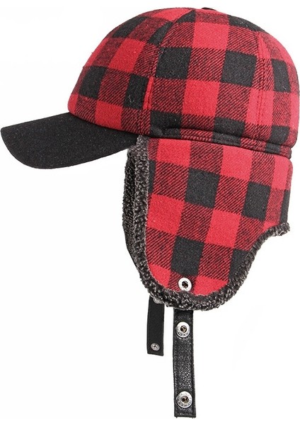 Erkekler ve Kadınlar Kış Açık Sıcak Artı Kadife Beyzbol Şapkası Kalın Ekose Kulak Koruyucu Pamuklu Şapka (Yurt Dışından)